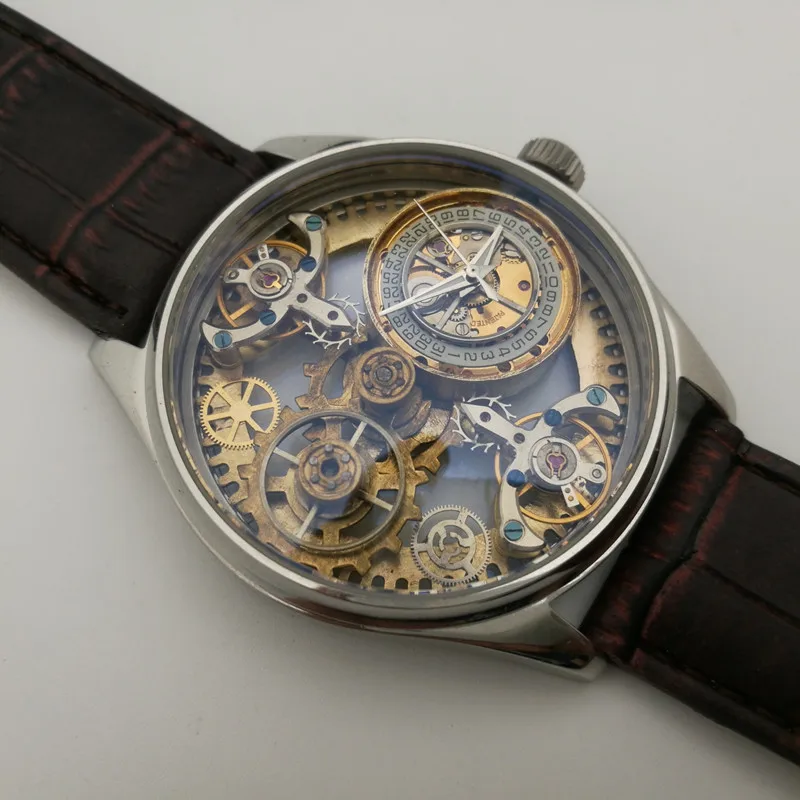 Фото Мужские часы-скелетоны в стиле стимпанк оригинальные автоматические