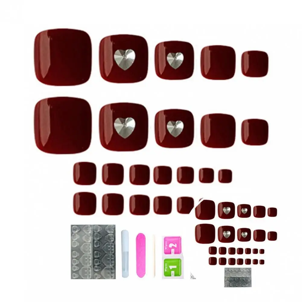 

Fake Tips Universal Beautiful Safe Wine Red Heart Toes Nail Art Patch