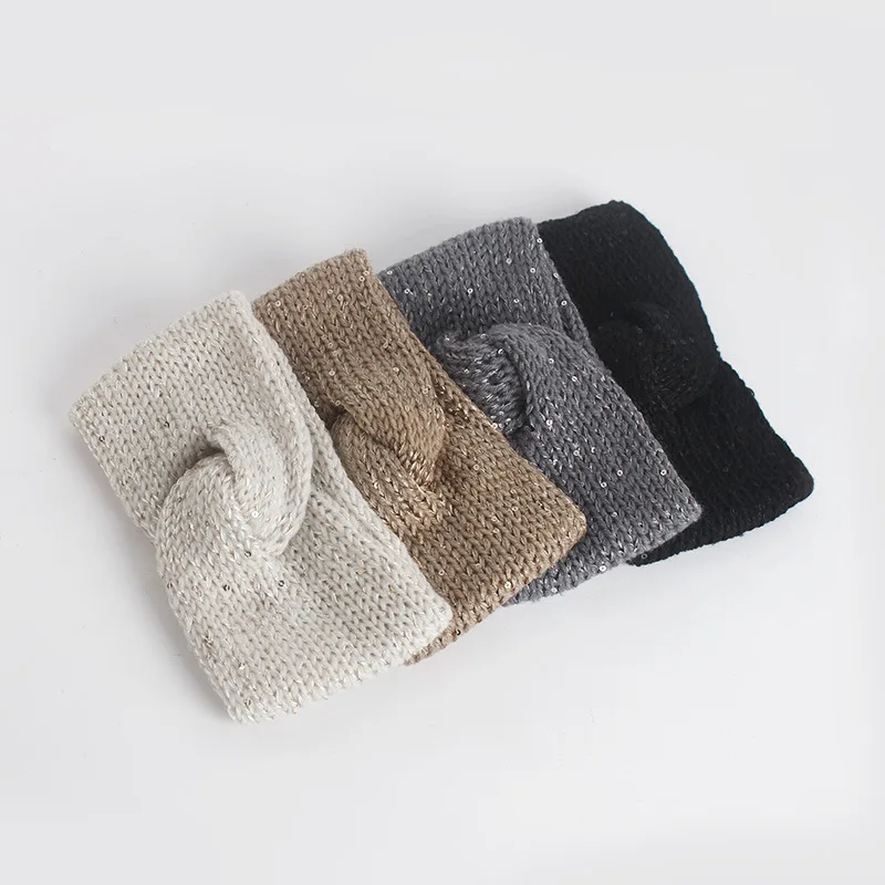 Бесплатная доставка теплые вязаные повязки на голову с блестками женские для