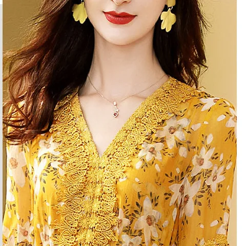 

2021 New Summer Women Fashion Chiffon A-Line Dresses Lady Floral Print Dress Elegant Elastic Waist Plus Size 3xl Vestidos B05