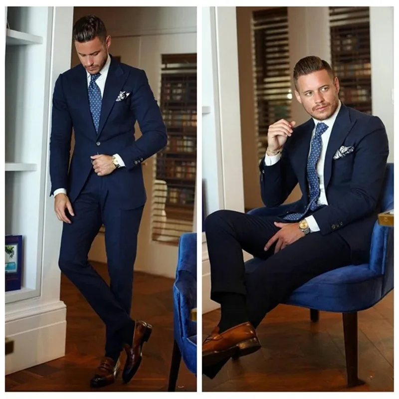 Новые модные деловые изготовление под заказ свадебные темно синий костюм лацкан