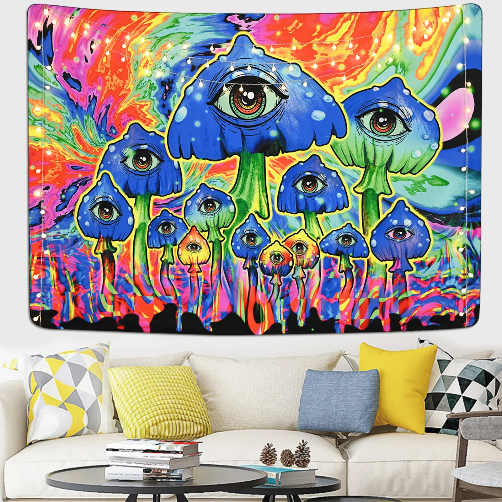 

Психоделическая искусственная 3D-печать, настраиваемый настенный гобелен, ткань для спальни, гостиной