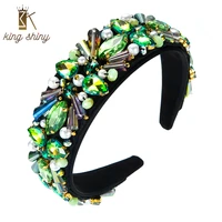 king shiny luxury baroque multi color geometric crystal headband vintage hand made simulated pearl beaded hairband tiara crowns