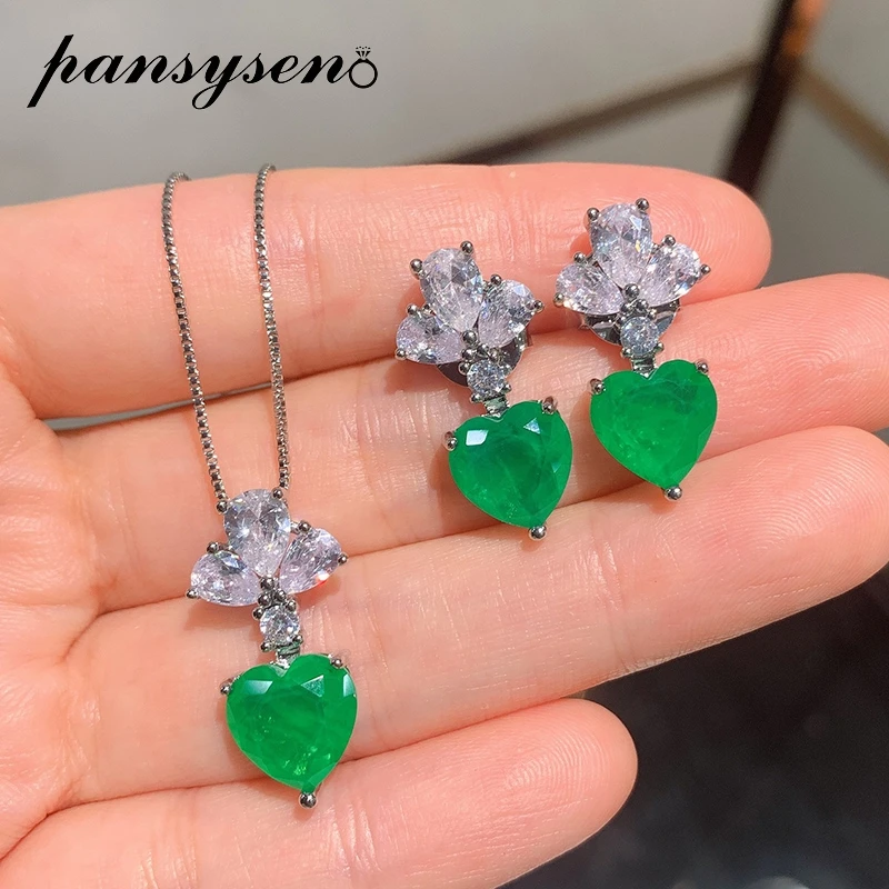 Винтажные Ювелирные изделия PANSYSEN из серебра 925 пробы в форме сердца Изумрудный