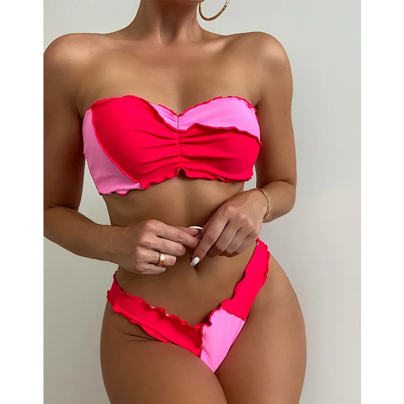 

Micendy Patchwork Bikinis Swimsuits Women Sexy Swimwear Lace Up Bathing Suits Summer Bordered Beachwear Bandeau Bikini Sets Swim