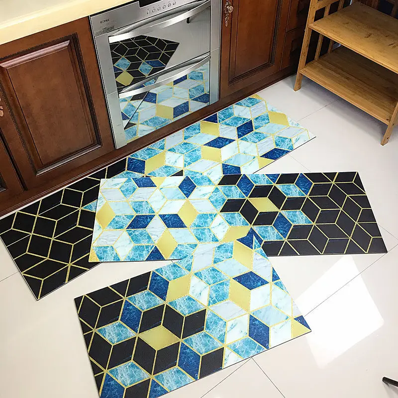 

Kitchen waterproof oil proof floor mat Washable PVC leather carpet bathroom Non-slip Marble pattern rug customize door mat