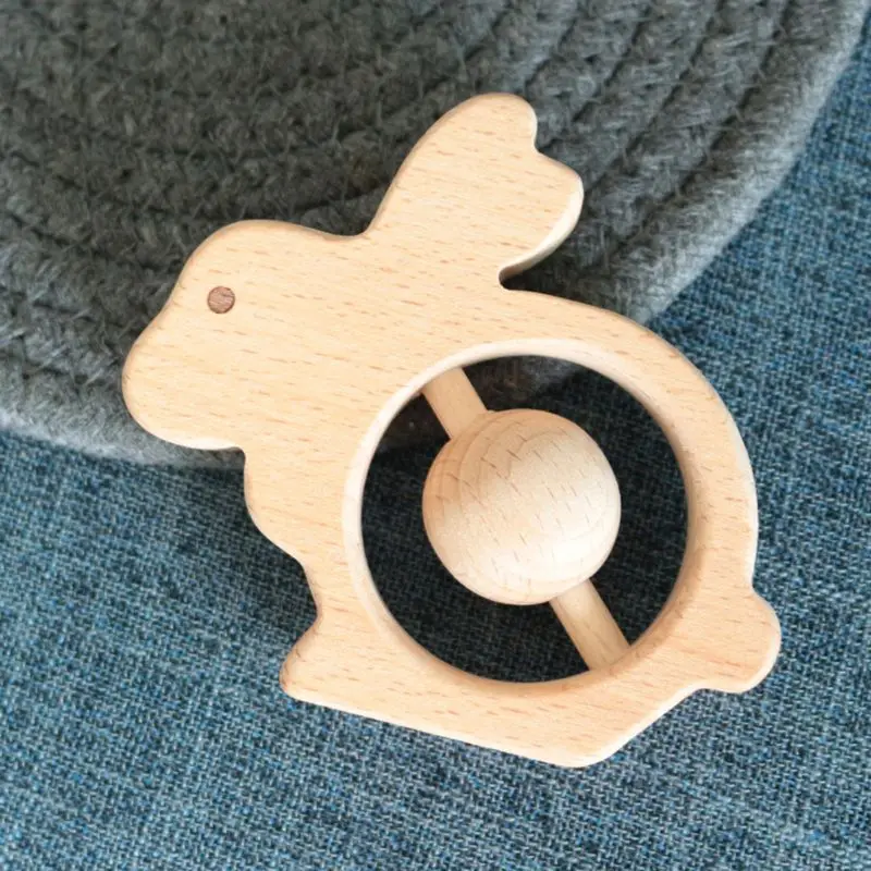 

Baby Teethers Beech Wooden Blocks Rabbit Cartoon Educational Montessori Toys C6UF