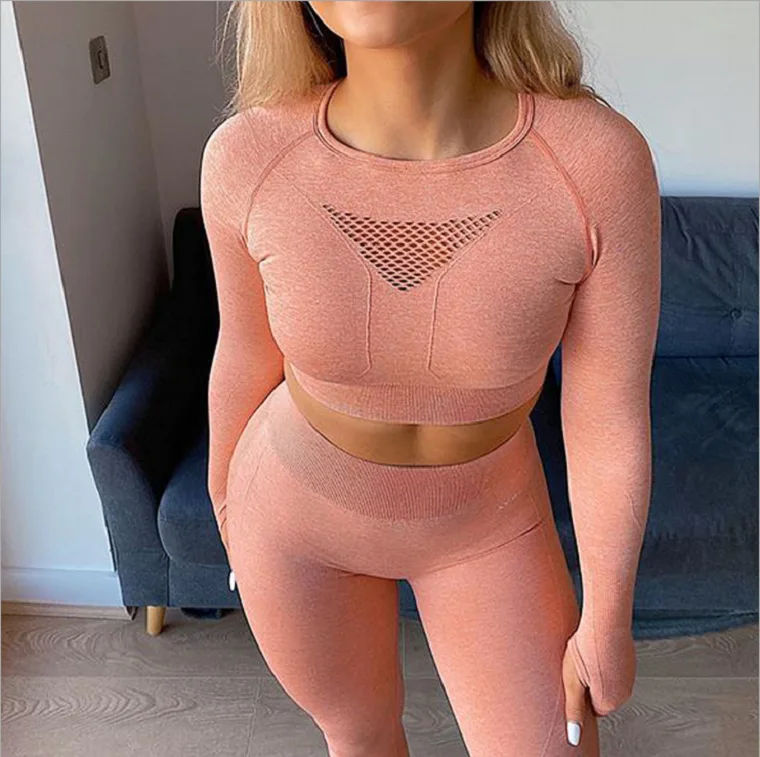 

New style yoga wear European and American seamless knitted sports top plus long-sleeved tight-fitting long-sleeved top women