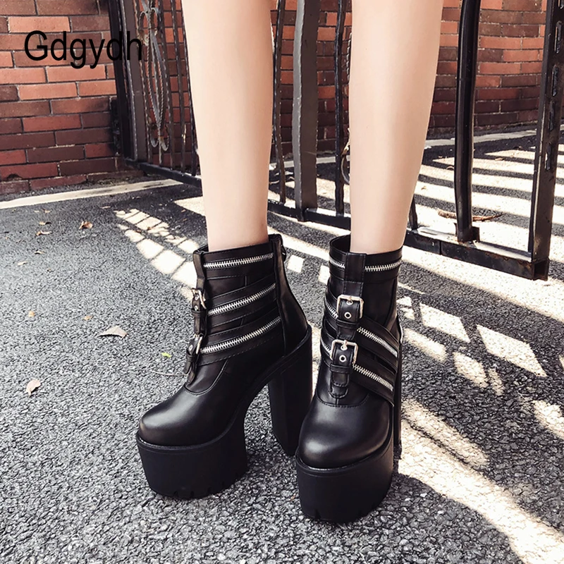 Женские ботильоны на очень высоком каблуке Gdgydh готическая Черная кожа молнии