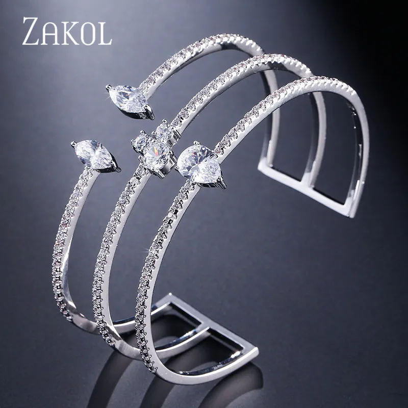 ZAKOL, Новое поступление, круглая форма, изысканные микро браслеты-манжеты, браслет и Открытое кольцо, набор для женщин, мужская бижутерия, FSSP394 - Окраска металла: Bracelet White