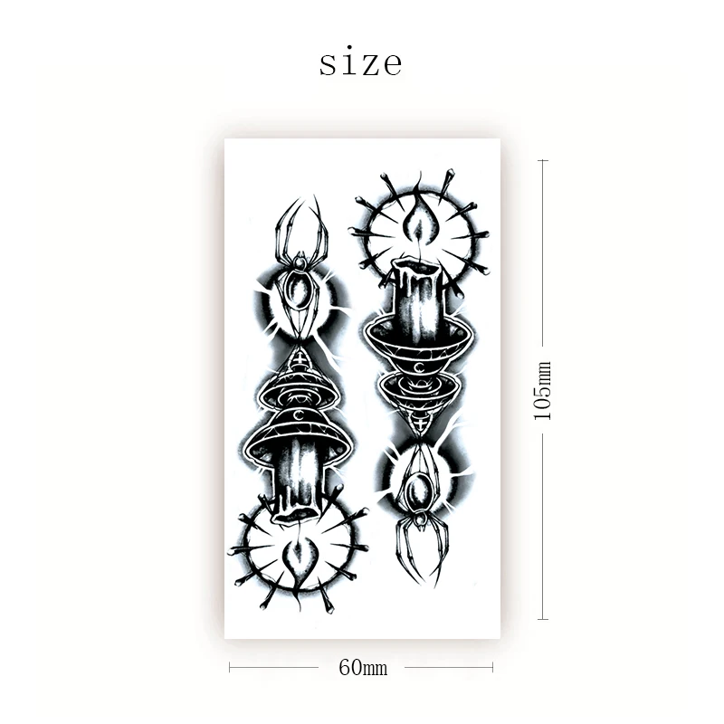 Водостойкая Временная тату-наклейка черный паук свеча крест Луна декорирование