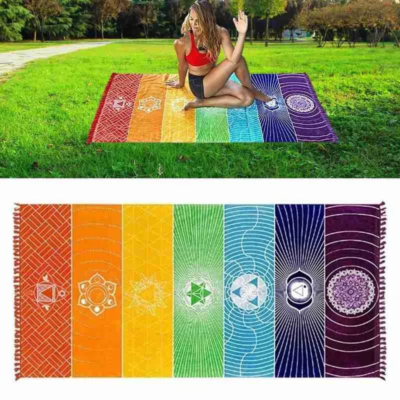 1 Multi-purpose Rainbow Beach Towel Bohemian Mandala Tapestry Meditation Yoga Mat Ladies Bath | Дом и сад