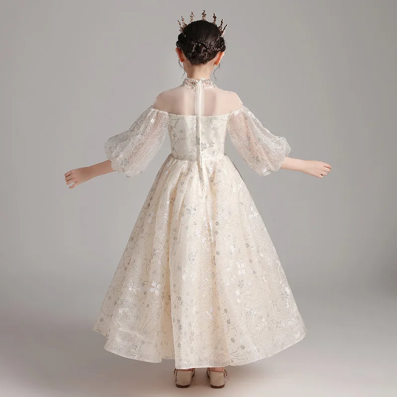 

2020Luxury Elegant Children Girls Half Sleeves Champagne Color Birthday Wedding Party Princess Fluffy Ball Gown Dress Clothes