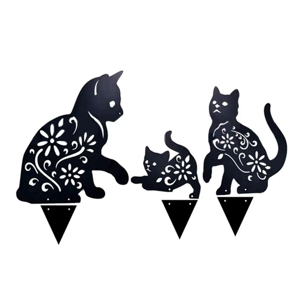 

3PCS Outdoor Metal Kitten Decorative Garden Stakes Cat Silhouette Garden Decoration for Outdoor Lawn Black Ornaments Yard Sign