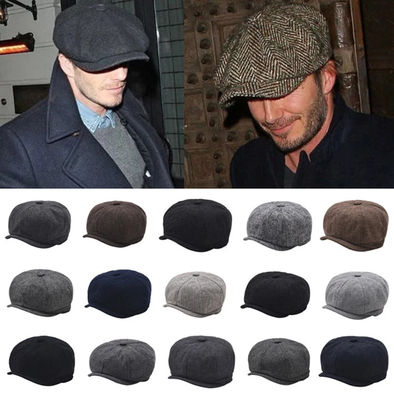 

New Men British Style Octagonal Hats Winter Wool Berets Hat Gatsby Cap Ivy Hat Golf Driving Autumn Dome Cabbie Newsboy Caps