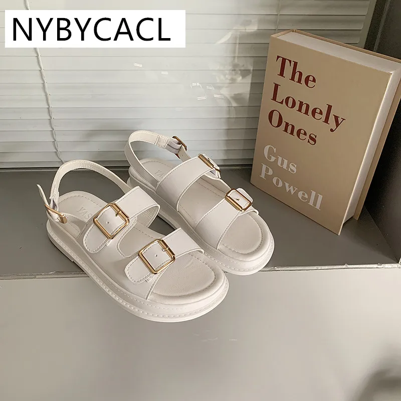 

Word Buckle Sandals Women Open Toe Women's Shoes New Summer Shoes PU Leather Mid-heel Platform Sandals Wedges Shoes for Women