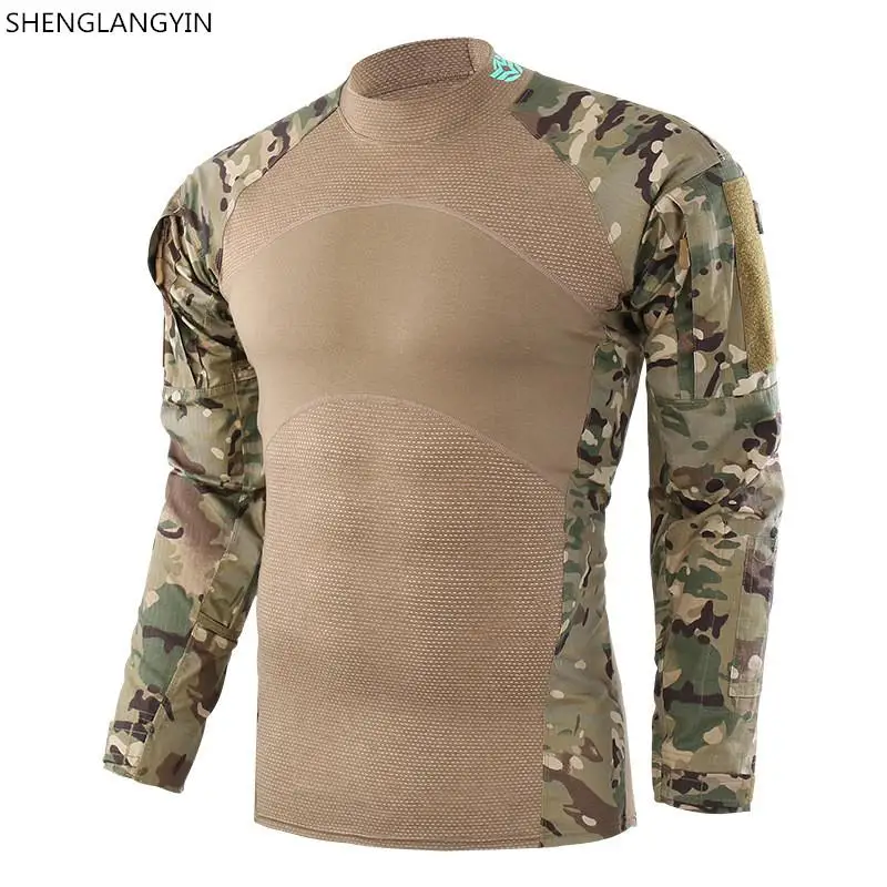 SHENGLANGYIN Мужская армейская зеленая тактическая футболка с длинным рукавом