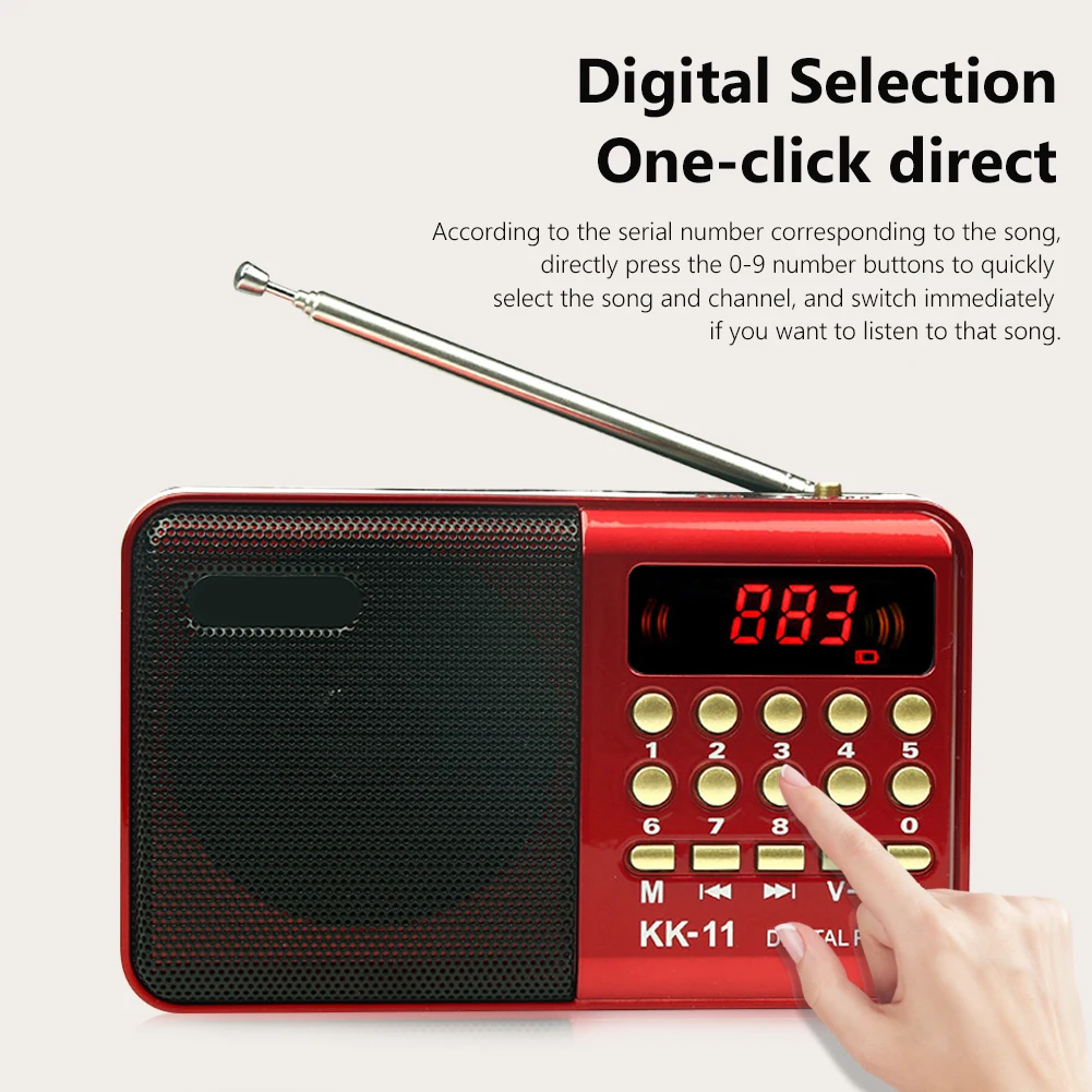 

K11 Mini Portable Radio Handheld Rechargeable Digital FM USB TF MP3 Player Speaker Devices Supplies Supports TF Card Speaker