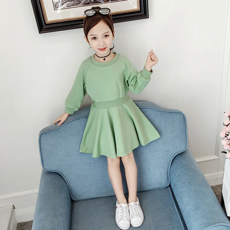 Платье-свитшот для девочек однотонное детское весенне-осеннее ТРАПЕЦИЕВИДНОЕ