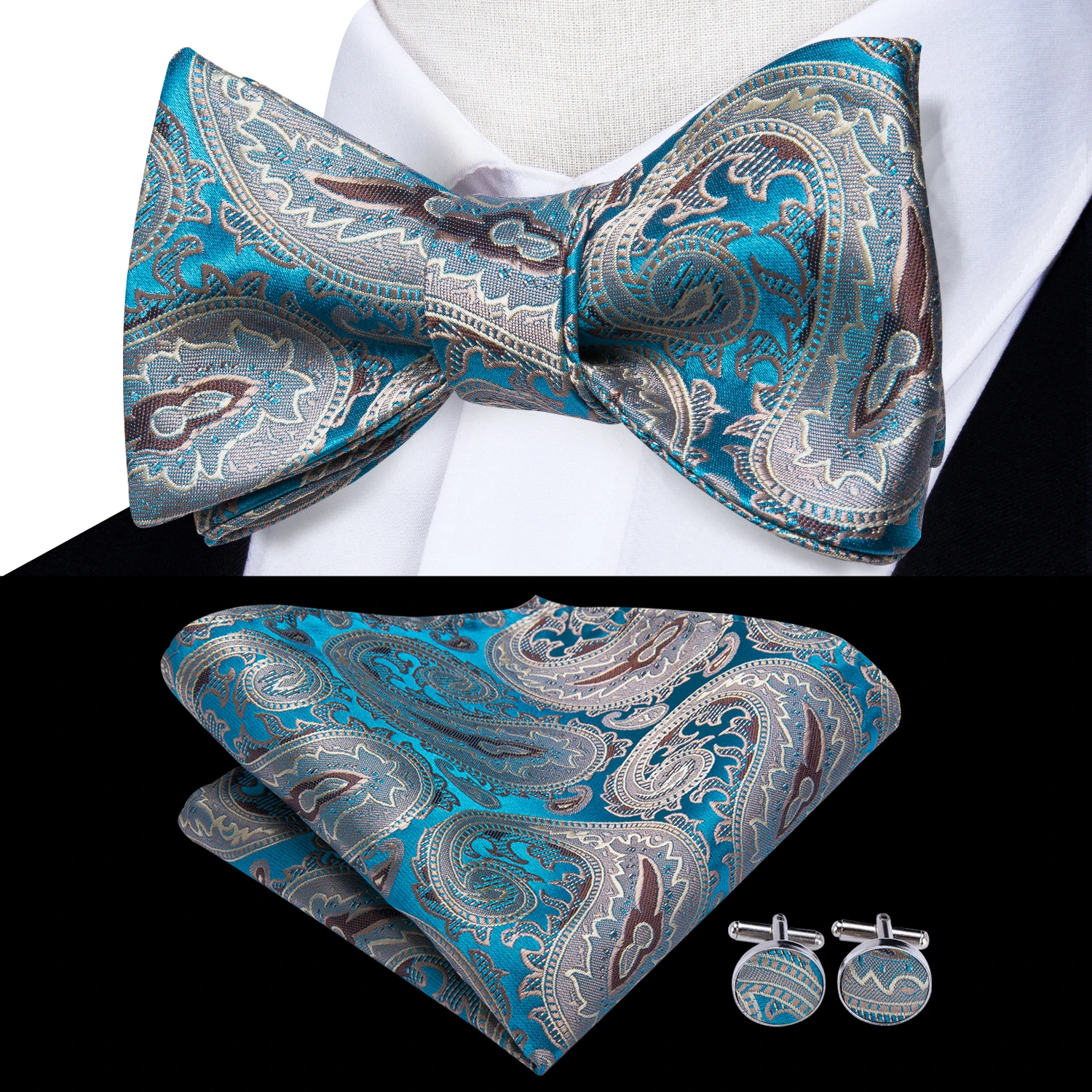 

LH-2035 Hi-Tie Silk Adult Men's Fashion Blue Paisley Bow Tie for Men High Quality Luxury Wedding Party Bowtie Set Floral Bowtie