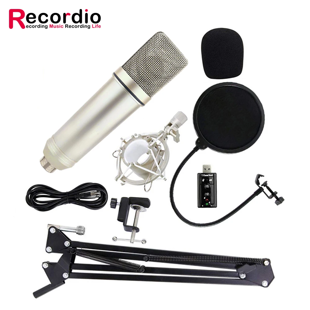 

GAM-U87P Professional Studio Condenser Microphone 34mm Large Diaphragm Cartridge with shock mount pop filter scissor Arm stand
