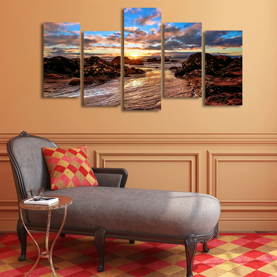 

5 Pieces Clouds Sky Dawn Rocks Mountain Painting On Canvas Room Decoration Print Poster Picture Canvas Painting