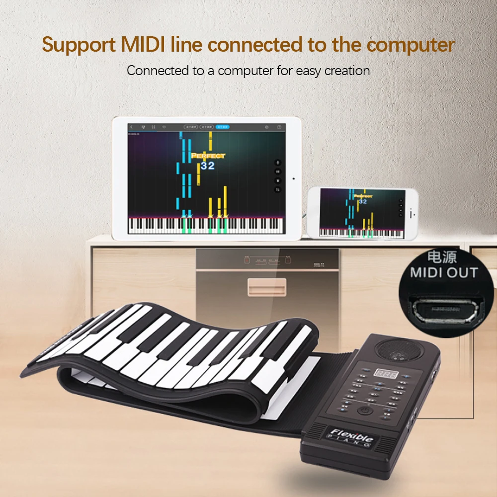 

Roll Up Piano Portable Rechargeable Electronic Hand Roll Piano with Silicone Piano Keyboard for Beginners and Kids