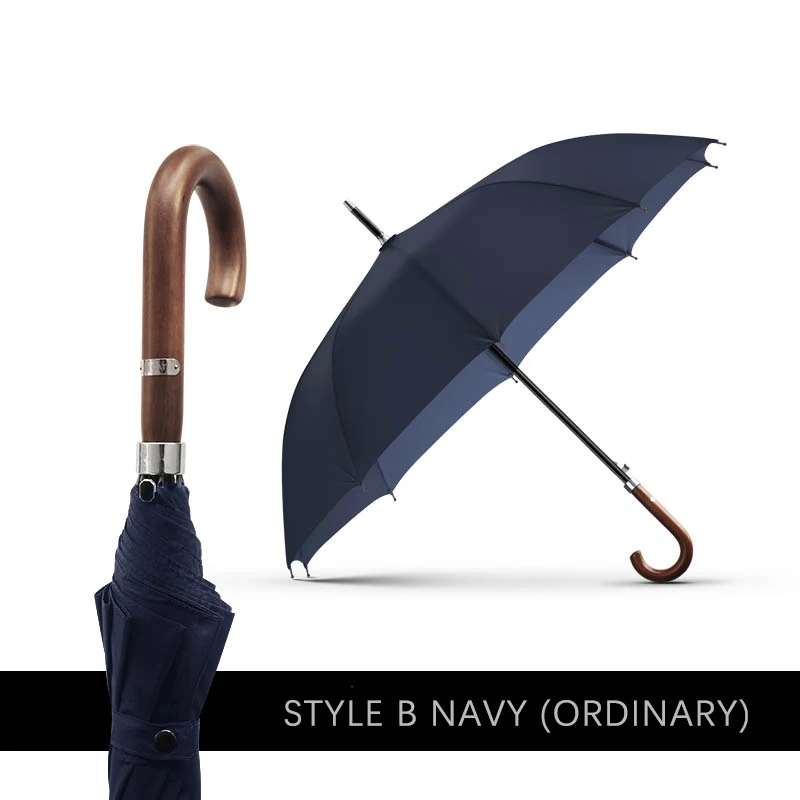 Style B navy Новое поступление, длинный зонт от дождя для мужчин и женщин, деловой большой зонт с деревянной ручкой, ветрозащитный 10 ребер, стекловолокно 50RR332 - Цвет: Style B navy