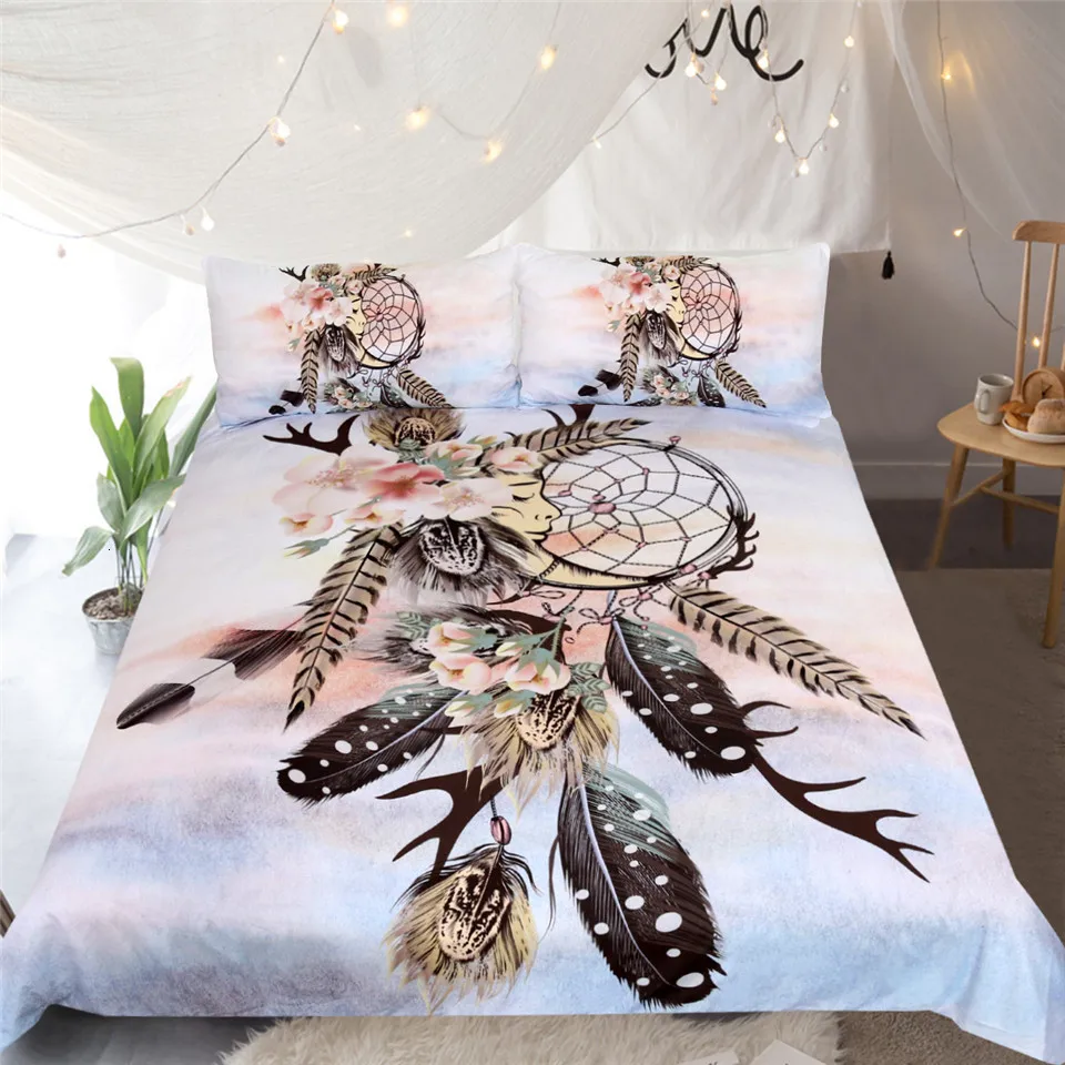 Постельное белье Outlet Moon Dreamcatcher, комплект постельного белья, Королевский размер, перья, пододеяльник, белый комплект постельного белья, красивое постельное белье, 3 шт