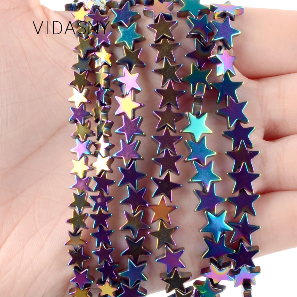 

Natural Stone Multicolor Flat Pentagram Hematite Beads For Jewelry Making 6 8 10mm Spacer Loose Beads Diy Bracelet Necklace 15''