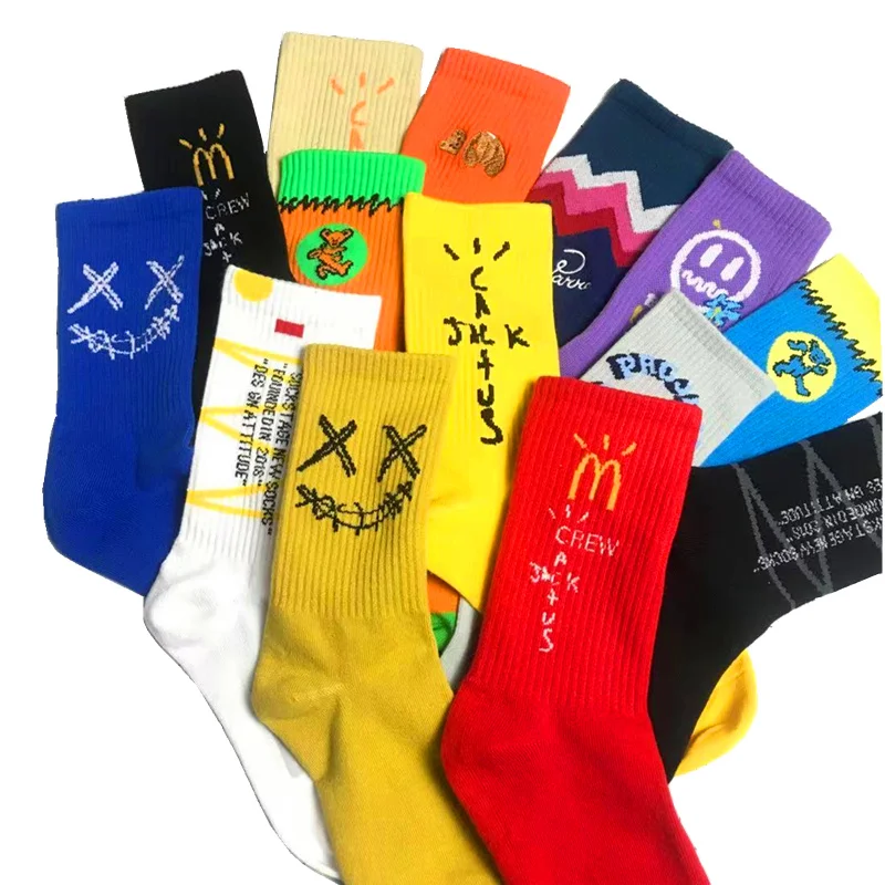 

Носки мужские высокие с вышивкой, зимние Смешные с принтом Спортивные, в стиле хип-хоп, в стиле Трэвиса Скотта кактуса Джека, подарок для муж...