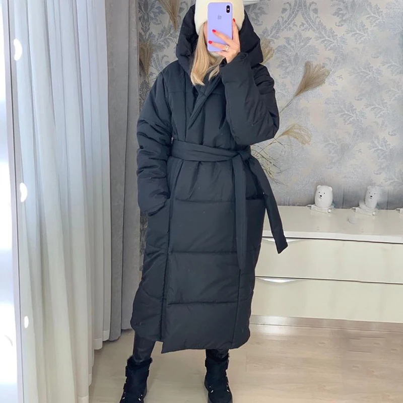 Модные зимние толстые свободные парки XMAX с капюшоном женские элегантные длинные