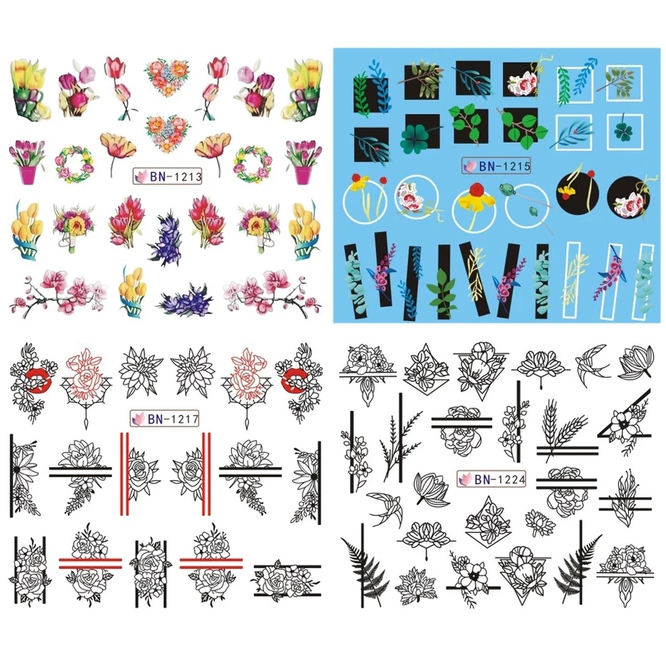 Наклейки для дизайна ногтей черные цветочные листья кружевные наклейки