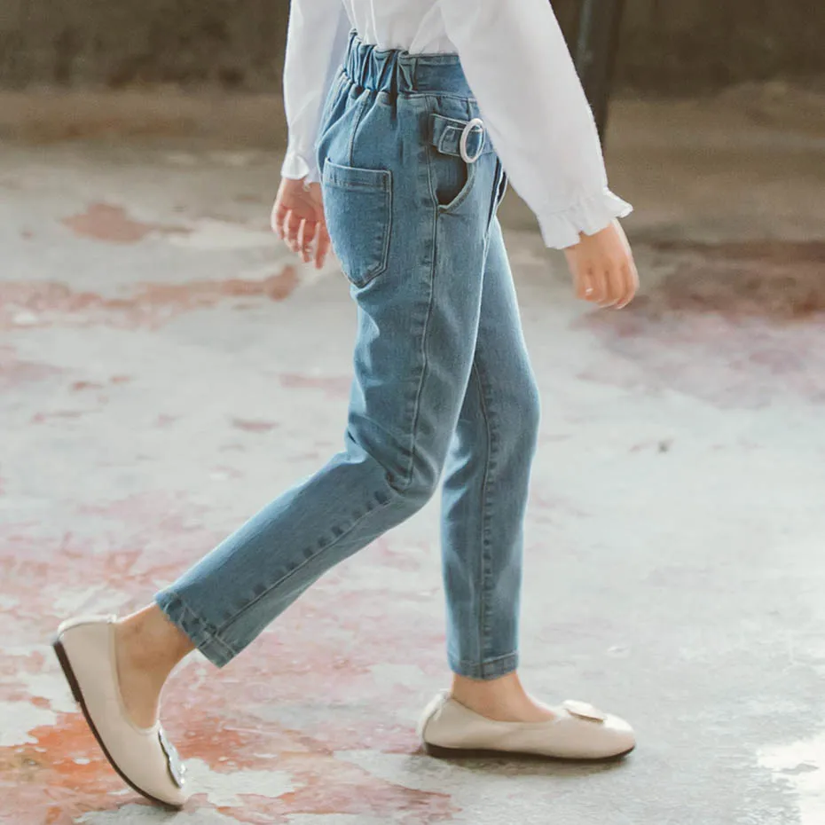 Джинсы для девочек детские джинсы с высокой талией Детские однобортные осенние