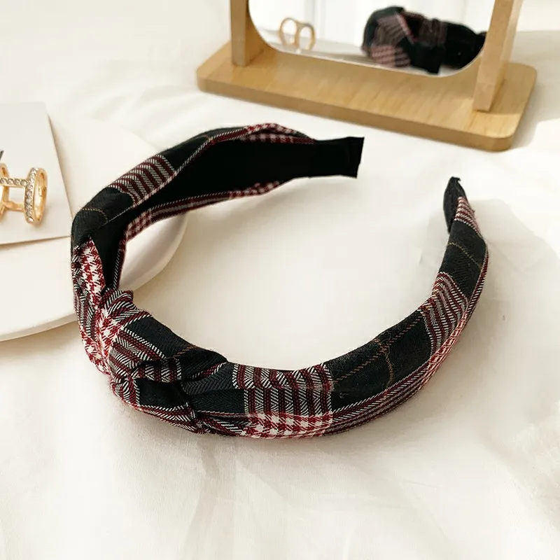 

Online Red Sun Series Plaid Academy Style Headband Wide-Brimmed Women's Simple Retro Fabric Korean Students' Hair Accessories