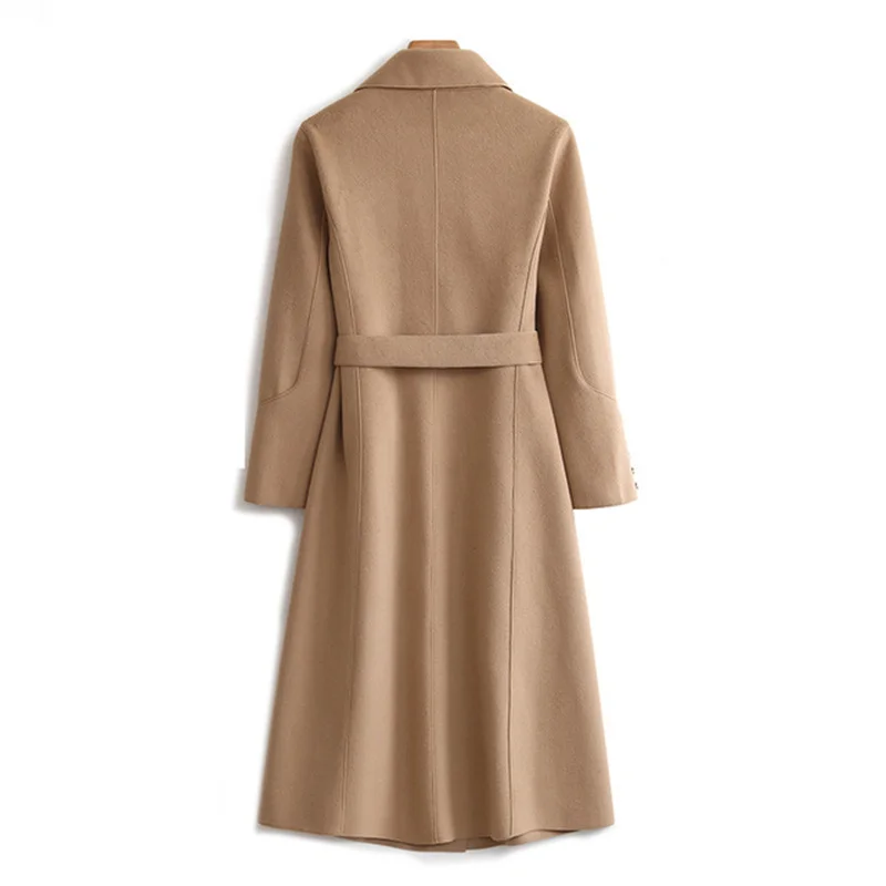 Женское шерстяное пальто однотонное Свободное с поясом Тонкий Повседневный