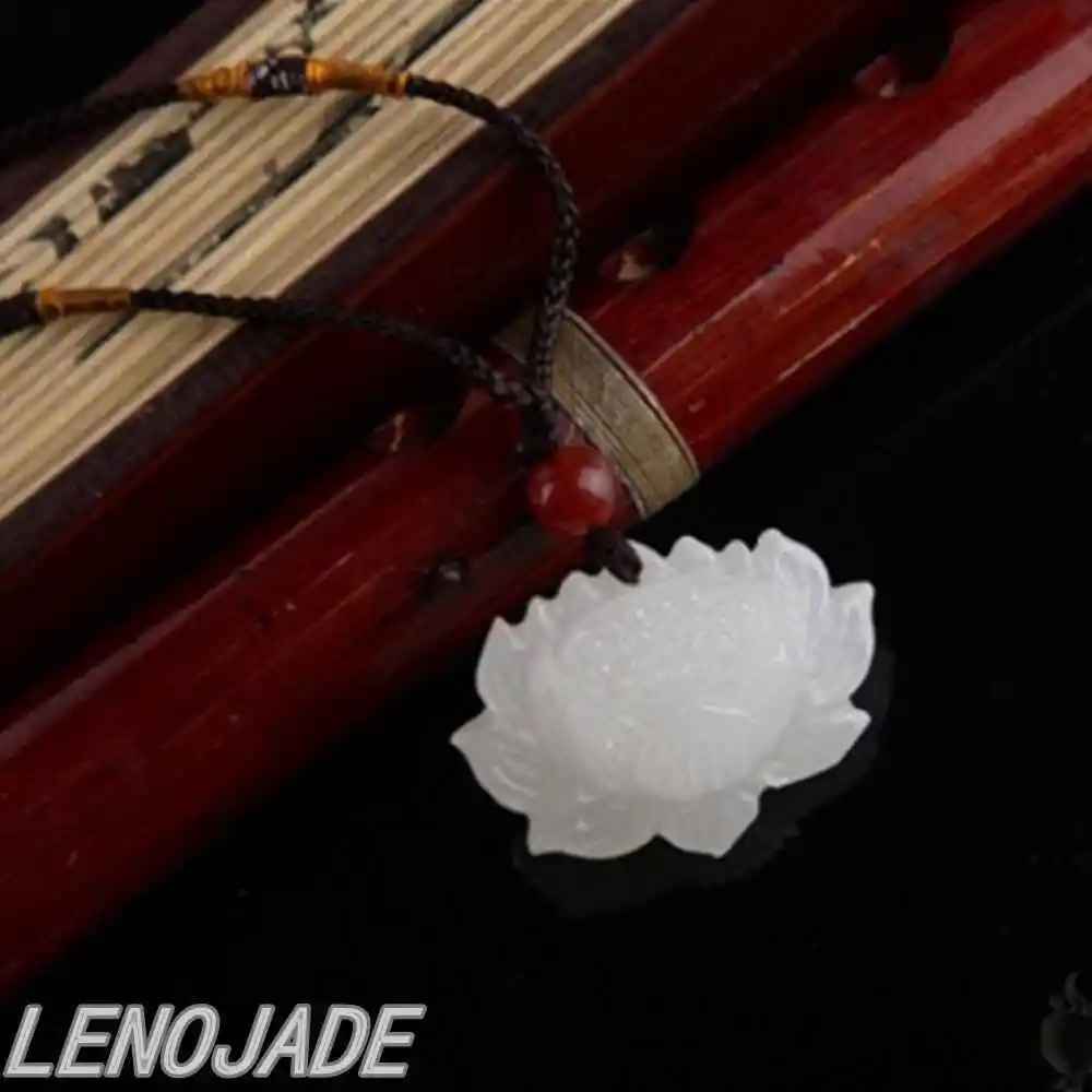 Яркие ручной работы цветок лотоса натуральный чистый белый нефрит жадеит кулон