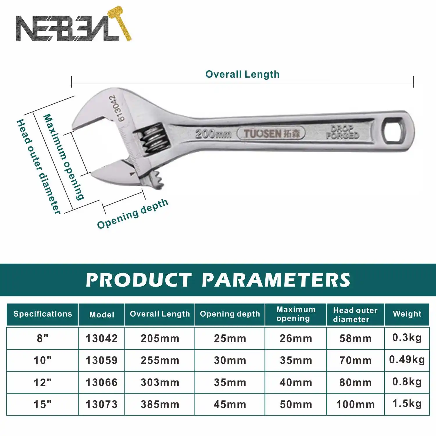 Anti-slide Universal Monkey Wrench Adjustable Spanner Adjust Wrenches With Scale Stainless steel Key Hand tools | Инструменты