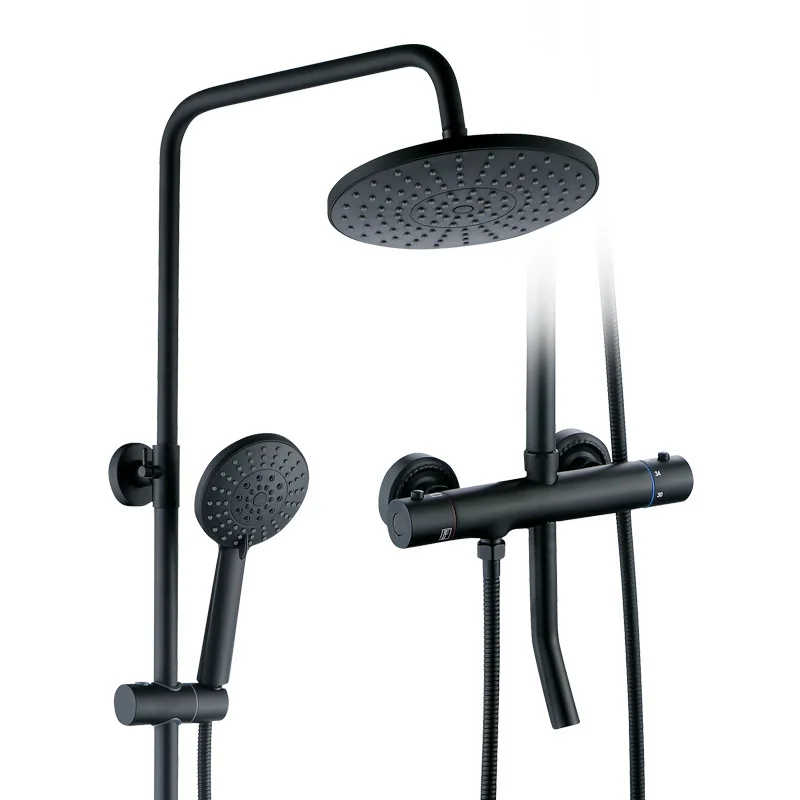 

Горячая и холодная душевая система для ванной комнаты, латунный жареный термостатический душевой набор, 3 режима регулировки, с фотокомплек...