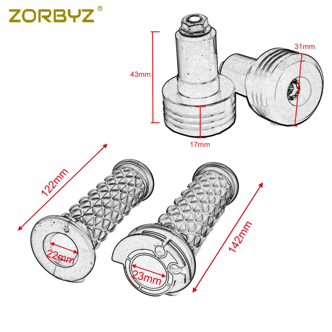 ZORBYZ 7/8 дюйма 22 мм Ретро коричневый резиновый Алмазный Руль рукоятки с