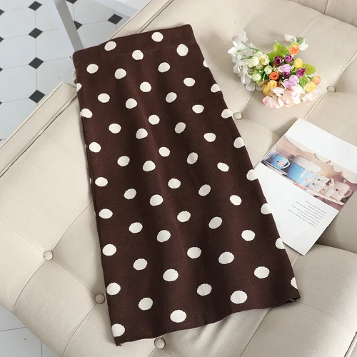 coffee color skirt Woherb трикотажные юбки в горошек Высокая талия юбка-карандаш Женская облегающая элегантная темпераментная модная новая осенне-зимняя одежда 90836 - Цвет: coffee color skirt