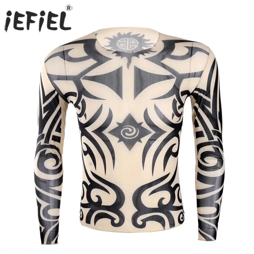 IEFiEL модные костюмы для мужчин футболка с имитацией татуировки эластичная