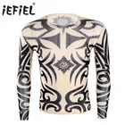 IEFiEL модные костюмы для мужчин, футболка с имитацией татуировки, эластичная прозрачная футболка с круглым вырезом, мужская одежда на Хэллоуин