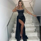 Черное вечернее платье Thinyfull, с бисером, без бретелек, с высоким разрезом, для выпускного вечера, в пол, коктейльное, для вечевечерние, размера плюс