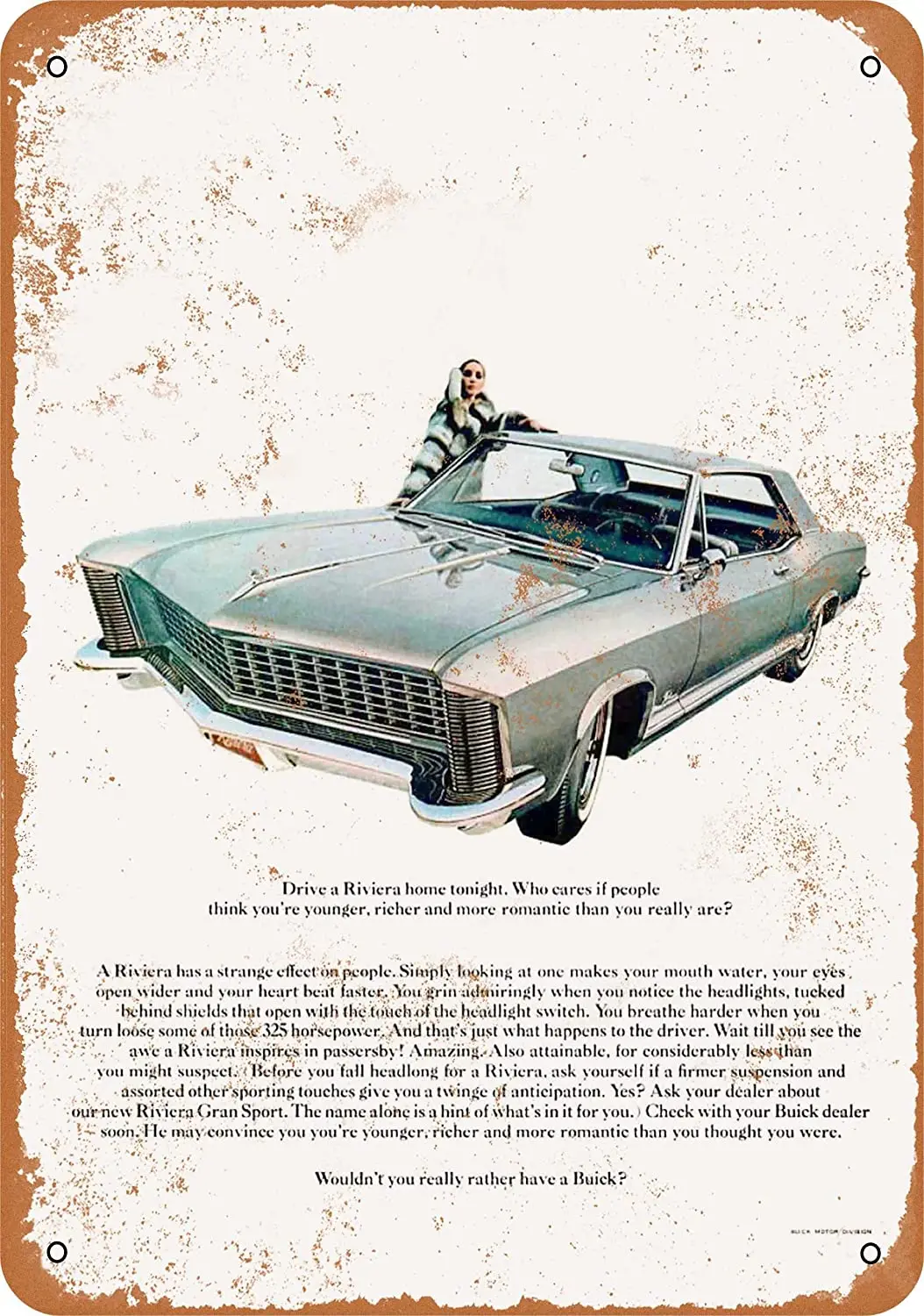 

Металлическая вывеска 8 х12 WallColor 1965 Buick Riviera, винтажный стиль