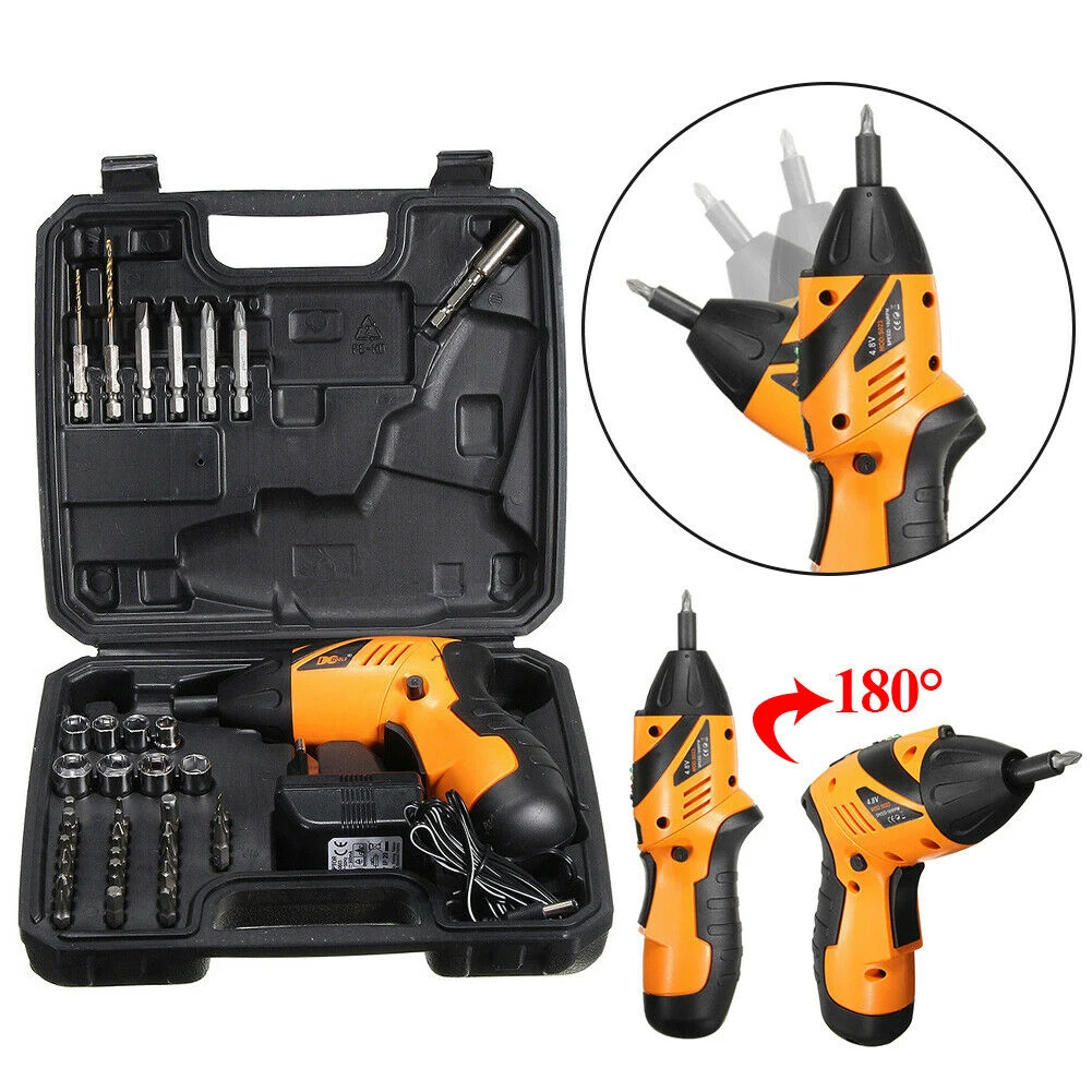 

45 in 1 Electric Screwdriver with Light Rechargeable Cordless Power Tool with 43Pcs Screwdriver Bits Drill Bits Sockets