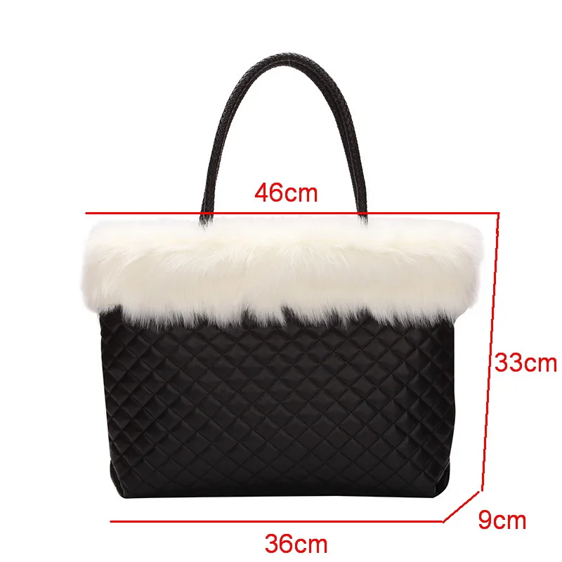 

Thread Handbag Faux Fur Women Bag Large Capacity Women's Tote Purse Diamond Lattice Shoulder Bag Women Handbag