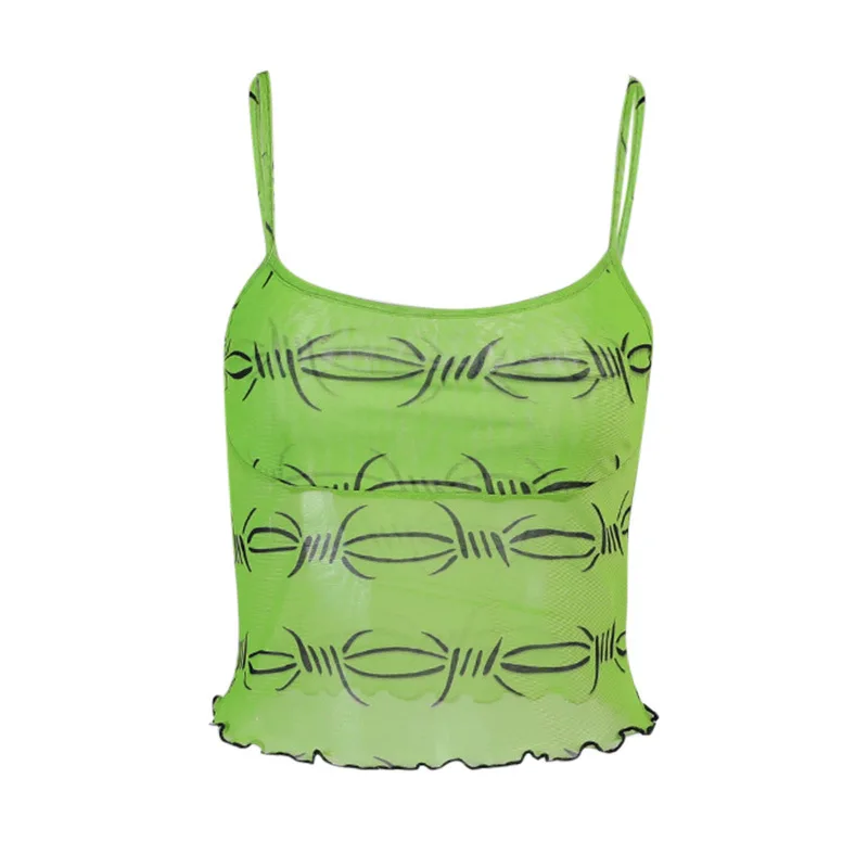 

Y2k Top Graffiti Printing Fungus Spring and Summer 2021 New Style Navel Tight-fitting Fashion Small Sling Women