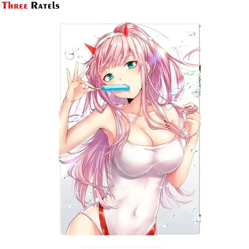 

Three Ratels FC336 Zero Two Pink hair anime Cute cartoon 3D Stickers for car anime on car vinyl decal