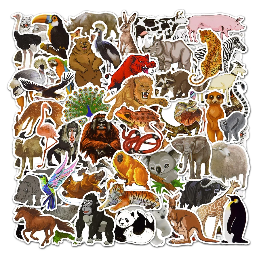 Pegatinas de animales del Zoo para ni&ntilde;os, pegatina de tel&eacute;fono para coche, port&aacute;til, monopat&iacute;n, paquete de Le&oacute;n de dibujos animados, juguetes, 10/50 Uds.-1